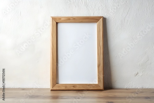 Empty Wooden Photo Frame on Table