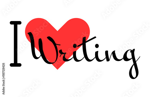 I love Writing creative slogan. Hand drawn letters with red heart. Vector illustration, lettering in modern design