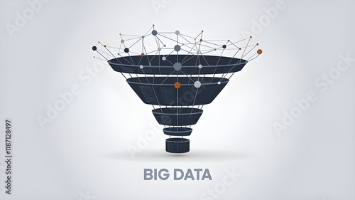 Funnel low poly wireframe isolated black on white background. Abstract mash line and point origami. Vector illustration. Big data or sales funnel concept with geometry triangle.