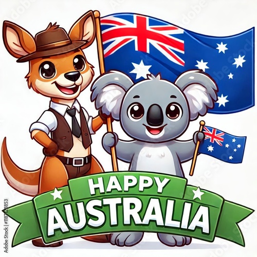 vector design of kangaroo and koala celebrating australia day photo