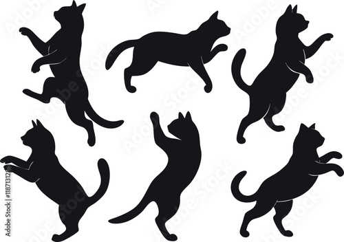 jumping cat icon set silhouette vector