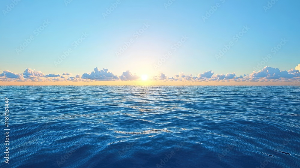 Fototapeta premium Serene Ocean Sunset With Gentle Waves And Clouds