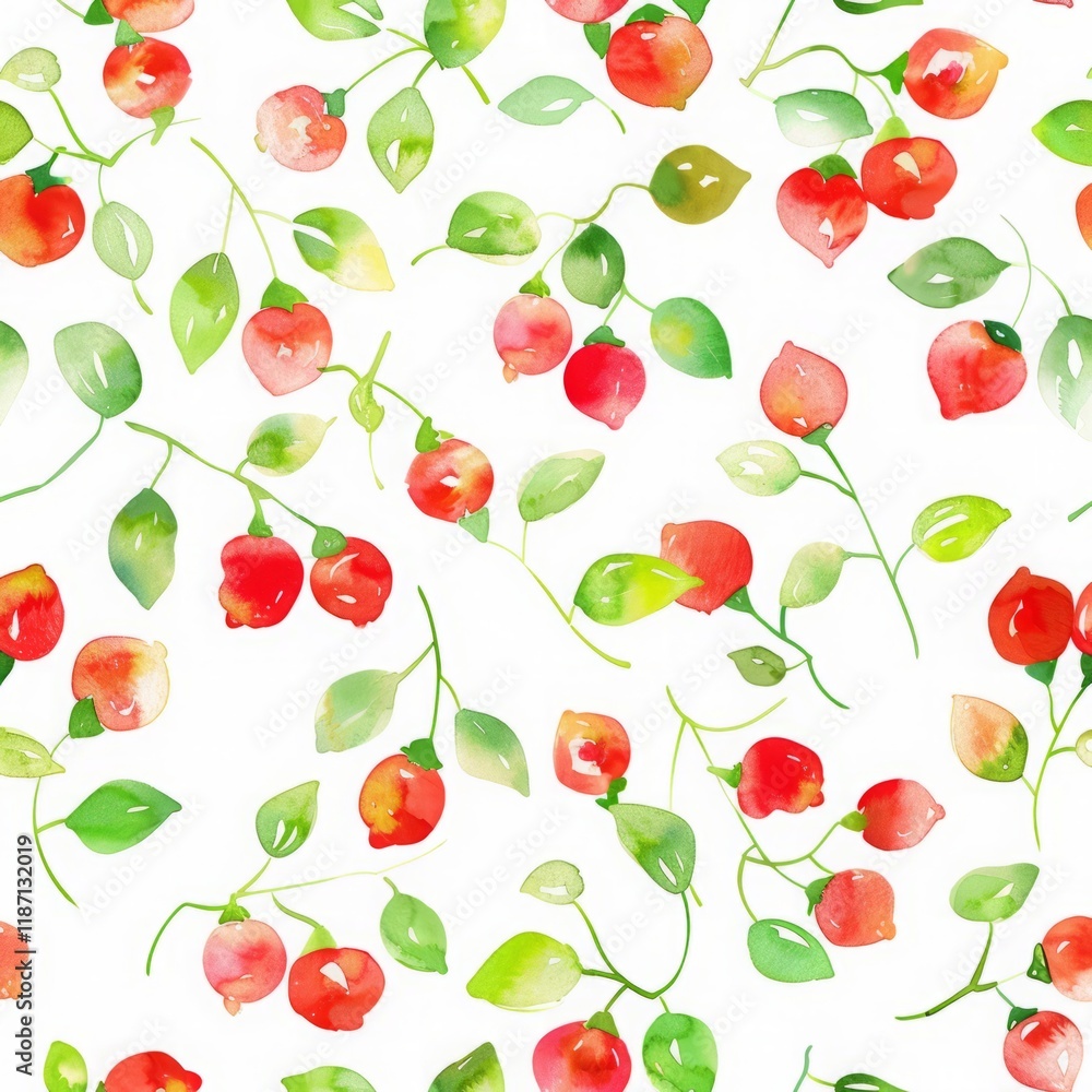 Seamless pattern with watercolor rosehip drawing illustration on white background Seamless pattern with watercolor rosehip drawing illustration on white background