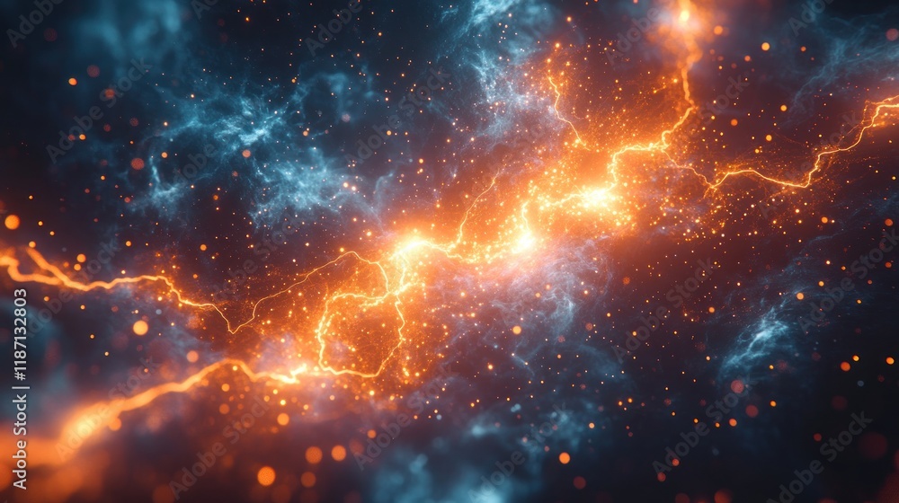 Fire and ice lightning colliding in cosmic energy field. Fire and ice lightning colliding in cosmic energy field.
