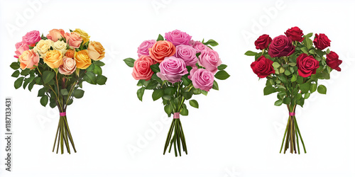 Colorful Rose Bouquets Collection in PNG for Valentine Decoration Transparent Background






