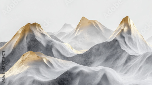 Wallpaper Mural Modern abstract mountain shapes in textured 3D with gold peaks Torontodigital.ca