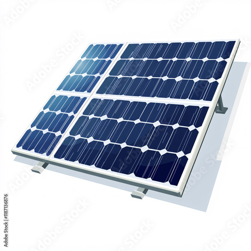 Illustrations of solar panels mounted on metal frames for the production of renewable energy, highlighting an environmentally friendly and sustainable technology photo