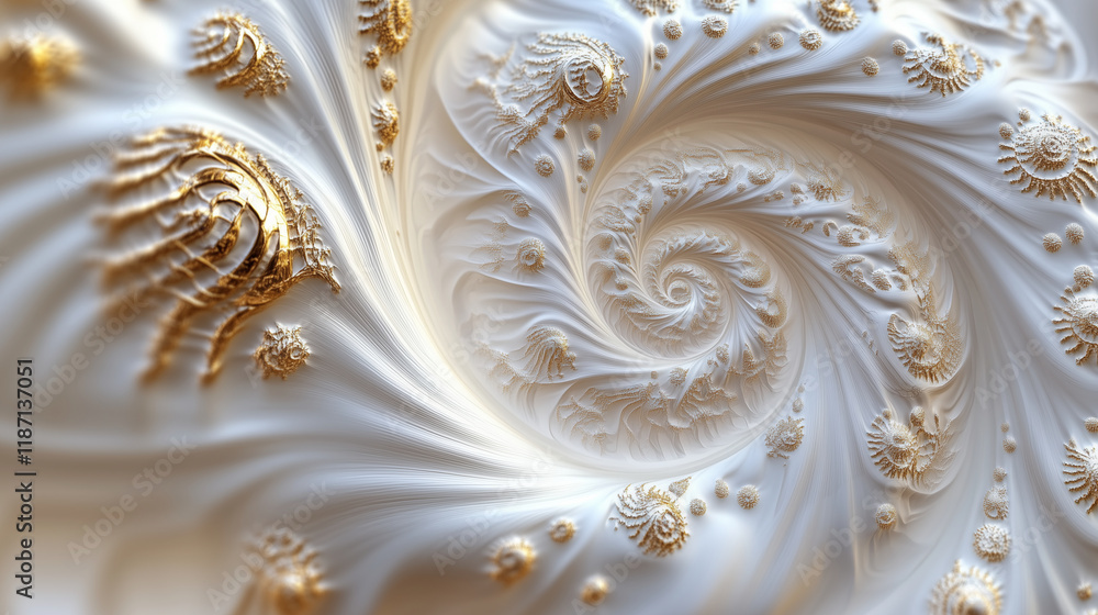 Sculptural spirals in white and gold, creating an elegant swirl Sculptural spirals in white and gold, creating an elegant swirl