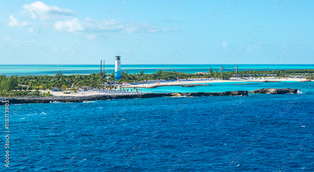 Panoramic view of Great Stirrup Cay Island, The Bahamas