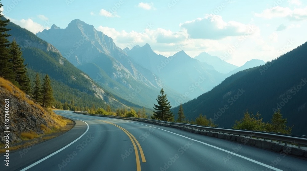 Serene Mountain Pass with Winding Road Serene Mountain Pass with Winding Road