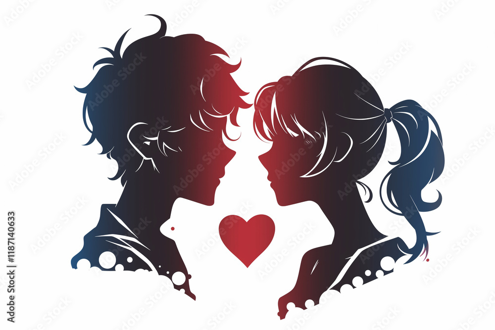 Silhouette of a Couple with Heart. Valentines day background. Romantic background. Silhouette of a Couple with Heart. Valentines day background. Romantic background.