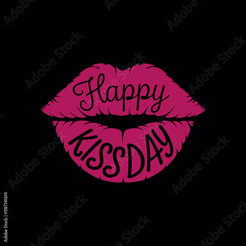 Happy Kiss Day Gorgeous Logo Type Lip with Text Vector Illustration