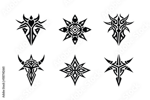 Set of Tribal Pattern Icon Silhouette on White Background