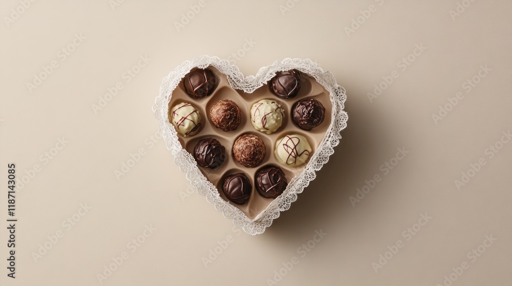 Heart-shaped box filled with assorted chocolate truffles. Heart-shaped box filled with assorted chocolate truffles.