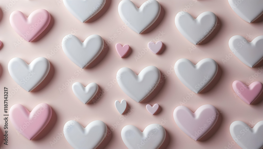 Obraz premium Heart-shaped pattern on pastel pink background.