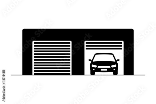 Garage icon. Sectional garage automatic gates. Black silhouette. Front view. Vector simple flat graphic illustration. Isolated object on white background. Isolate.