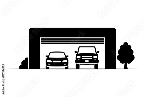 Garage icon. Sectional garage automatic gates. Black silhouette. Front view. Vector simple flat graphic illustration. Isolated object on white background. Isolate.