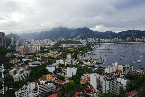 Obraz na płótnie Aerial View from PaodeAçúcar or Sugarloaf Mountain and Cable Car in Copacabana, Rio de Janeiro, Brazil - ブラジル リオデジャネイロ ポン・ヂ・アスーカル または シュガー ローフ マウンテンからの景色 w salonie