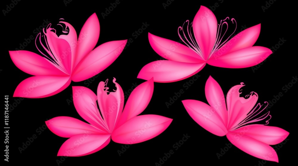 Fototapeta premium Vibrant Botanical Floral Elements with Detailed Pink Flower Designs for Artistic Use