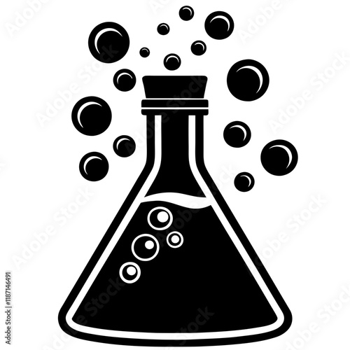 Laboratory Flask with Bubbling Liquid Vector Illustration