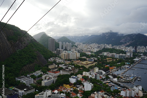 Obraz na płótnie Aerial View from PaodeAçúcar or Sugarloaf Mountain and Cable Car in Copacabana, Rio de Janeiro, Brazil - ブラジル リオデジャネイロ ポン・ヂ・アスーカル または シュガー ローフ マウンテンからの景色 w salonie