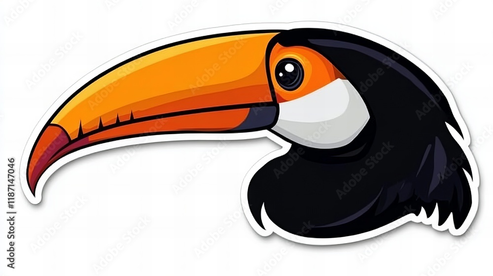Fototapeta premium Vibrant toucan sticker design. A fun, colorful illustration of a toucan's head and beak.