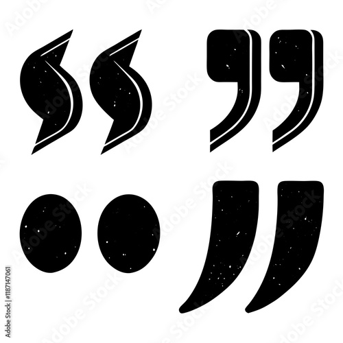 Speech Bubble and Quotation Marks Vector Illustration in Black and White