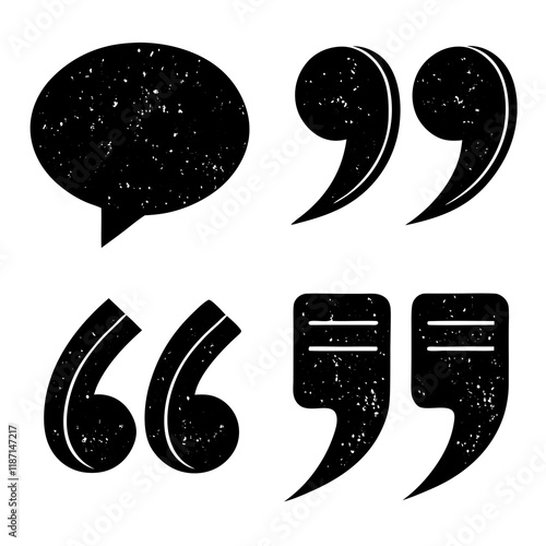 Speech Bubble and Quotation Marks Vector Illustration in Black and White