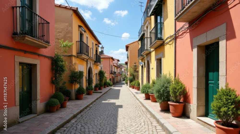 Fototapeta premium Colorful Mediterranean Village Street Scene