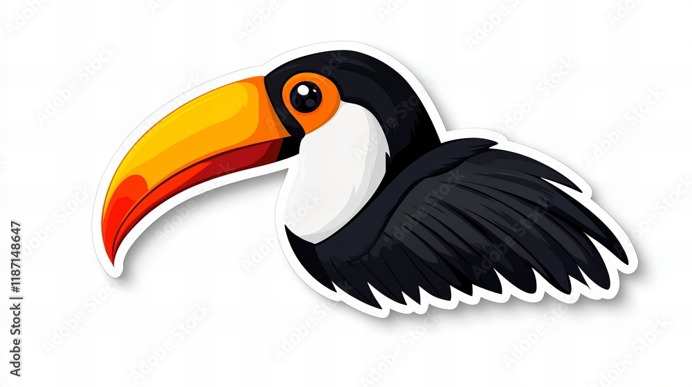 Naklejka premium Vibrant toucan sticker design. Colorful beak and dark feathers.