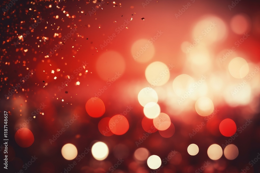 Red and gold confetti falling over blurry lights creating festive background, perfect for celebrations, holidays, and special occasions Red and gold confetti falling over blurry lights creating festive background, perfect for celebrations, holidays, and special occasions