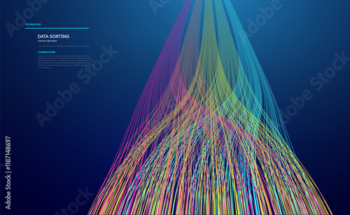 Data sorting colorful lines background. Data flow technology illustration. Big data blue technology background.