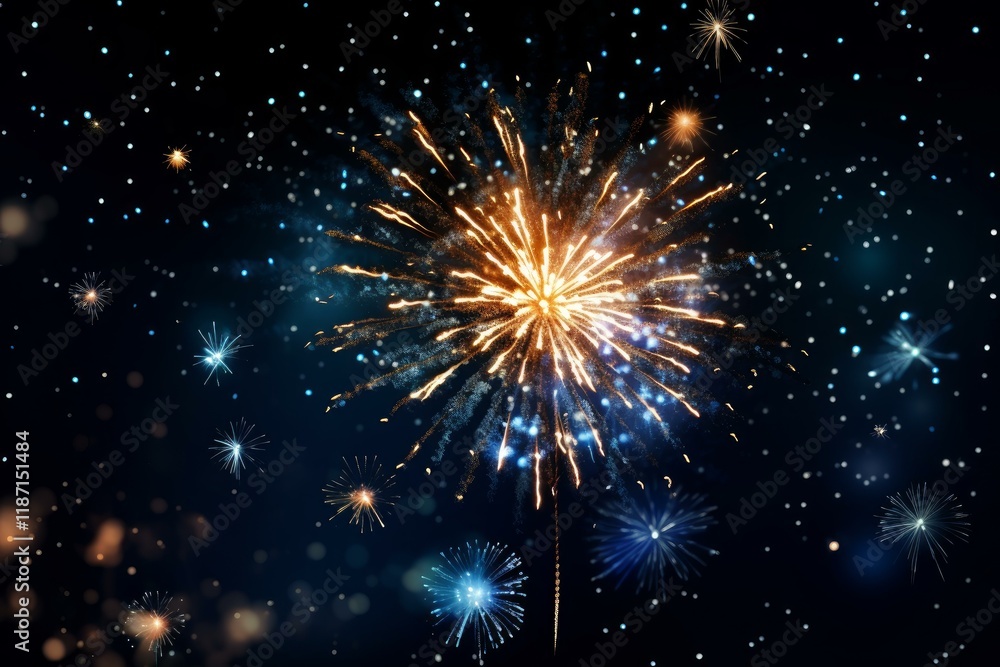 Bright fireworks illuminating the night sky during a festive celebration, creating a spectacular display of color and light Bright fireworks illuminating the night sky during a festive celebration, creating a spectacular display of color and light