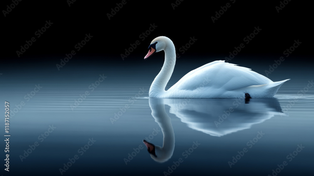 Obraz premium Graceful swan swimming in calm waters tranquil lake nature photography serene environment close-up perspective