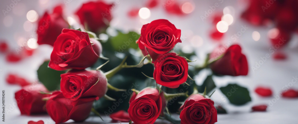 Valentine Card Bouquet Of Red Roses On Shiny Background Valentine Card Bouquet Of Red Roses On Shiny Background
