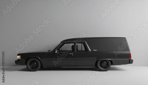 Black hearse side view on neutral background