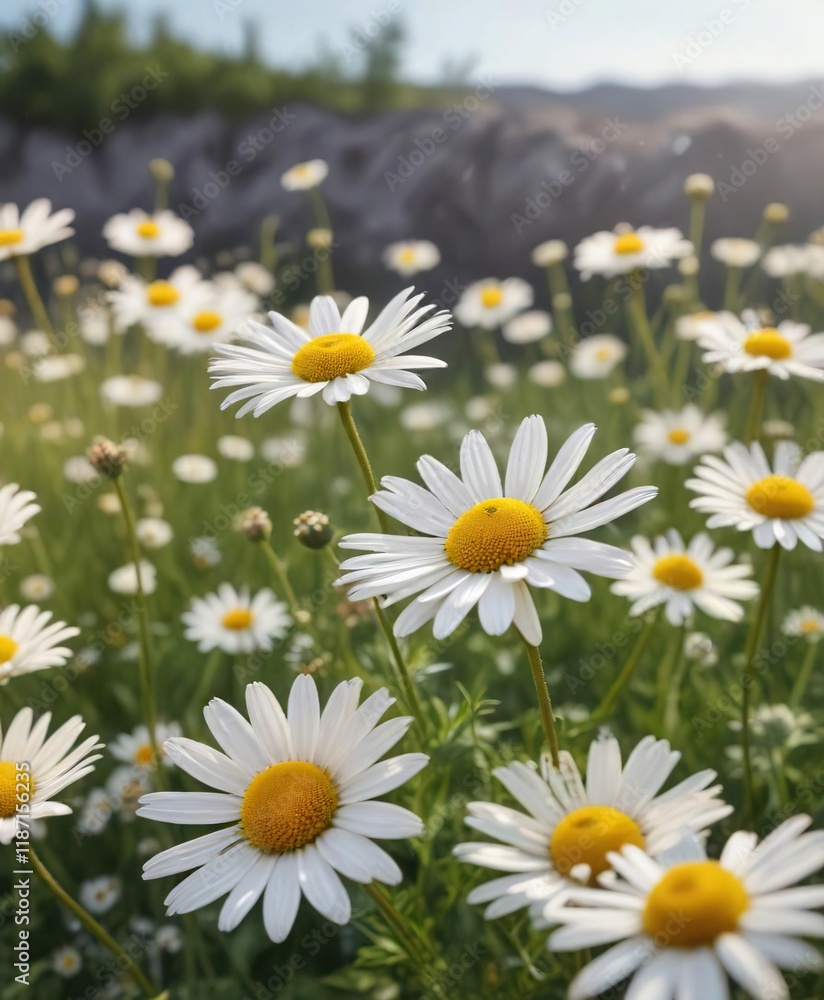 Dreamy image of chamomile blossoms swaying in the wind, fragrance, harmony, serenity, beautiful Dreamy image of chamomile blossoms swaying in the wind, fragrance, harmony, serenity, beautiful