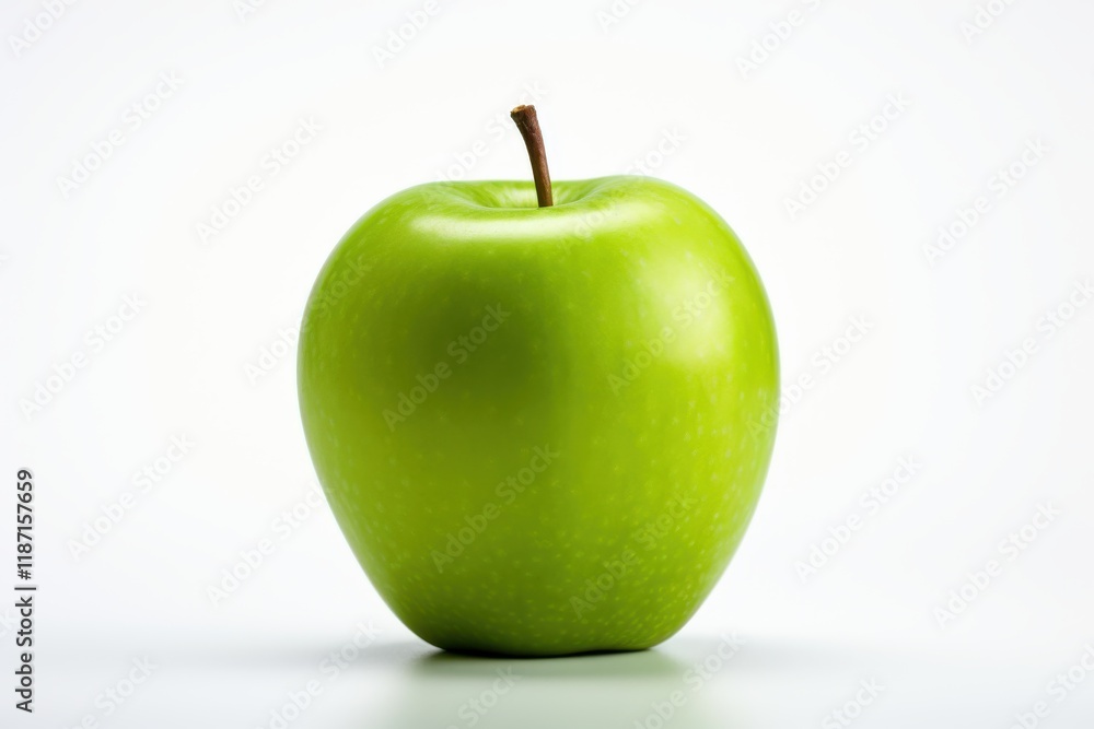 Fresh green apple on a white background showcasing its natural shine and smooth surface Fresh green apple on a white background showcasing its natural shine and smooth surface