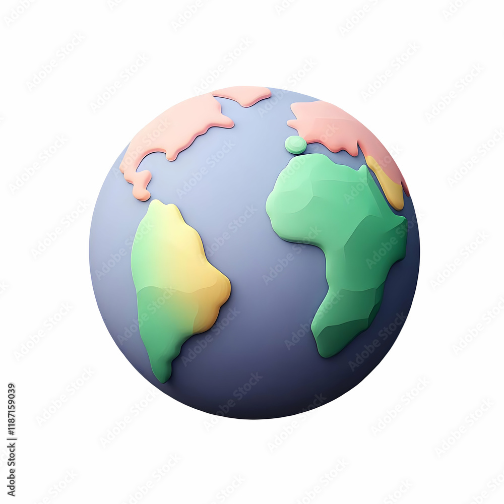 A 3D cartoon planet Earth with pastel-colored continents on a black background. The design is cute and simple, featuring clean lines and no shadows, making it ideal for high-quality, playful visuals. A 3D cartoon planet Earth with pastel-colored continents on a black background. The design is cute and simple, featuring clean lines and no shadows, making it ideal for high-quality, playful visuals.