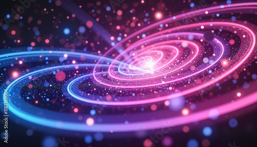 Colorful light spirals against a dark background