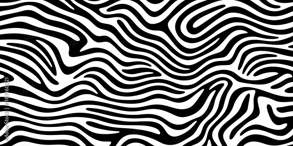 Black and White Wavy Pattern - Optical Illusion Art - High Contrast Design - Modern Geometric Background - Monochrome Curves. Black and White Wavy Pattern - Optical Illusion Art - High Contrast Design - Modern Geometric Background - Monochrome Curves.