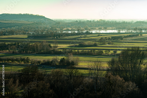 nostalgic autumn landscape with empty fields in the vistula valley