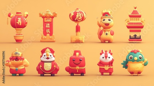 Adorable Chinese New Year Characters and Festive Decorations
