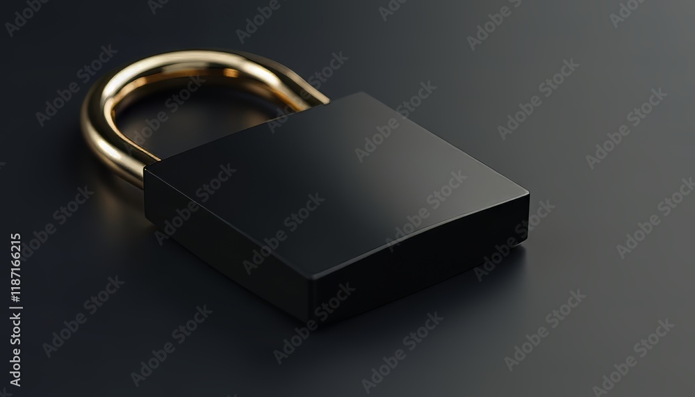 A sleek black padlock with a shiny gold loop, symbolizing security and protection.