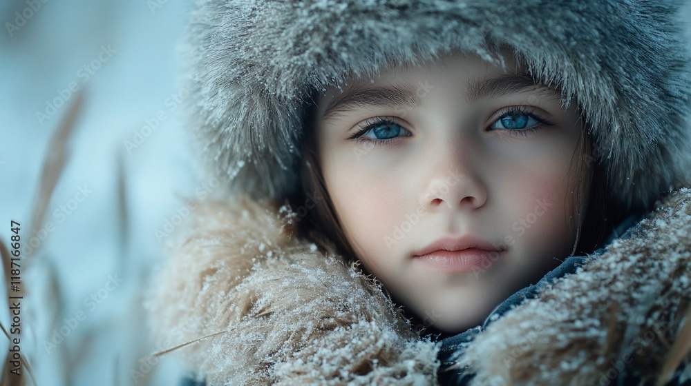 Close-up portrait of a girl in a fur hat in winter. Close-up portrait of a girl in a fur hat in winter.