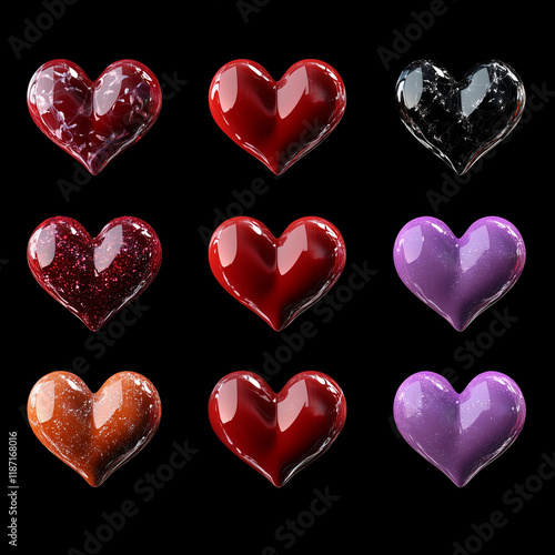 3D Hearts Valentine Theme Transparent PNG for Romantic Decoration and Love Designs






