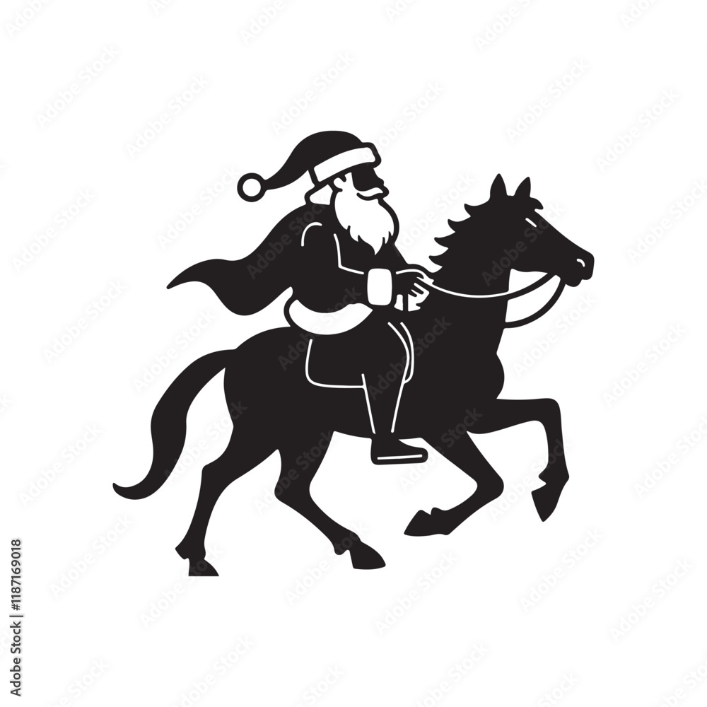 Santa Claus riding a horse silhouette vector art illustration design Santa Claus riding a horse silhouette vector art illustration design