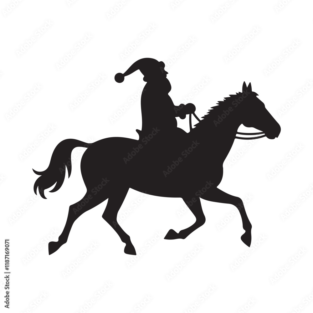 Santa Claus riding a horse silhouette vector art illustration design Santa Claus riding a horse silhouette vector art illustration design