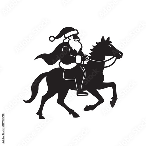 Santa Claus riding a horse silhouette vector art illustration design