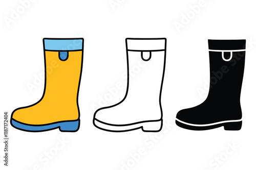 rain boots. color, line art, and silhouette